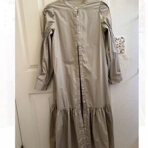 Elegant Gray Long Button-Down Dress